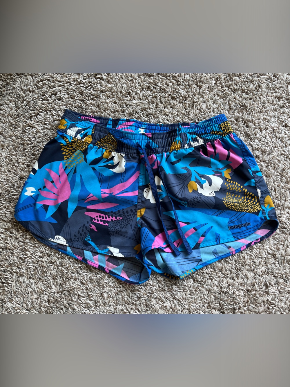 Patagonia Women’s Blue Floral Running Shorts